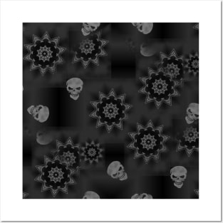 Grey Skull Mandala - Goth Fashion - emo, punk, halloween, hippie, boho, bohemian Posters and Art